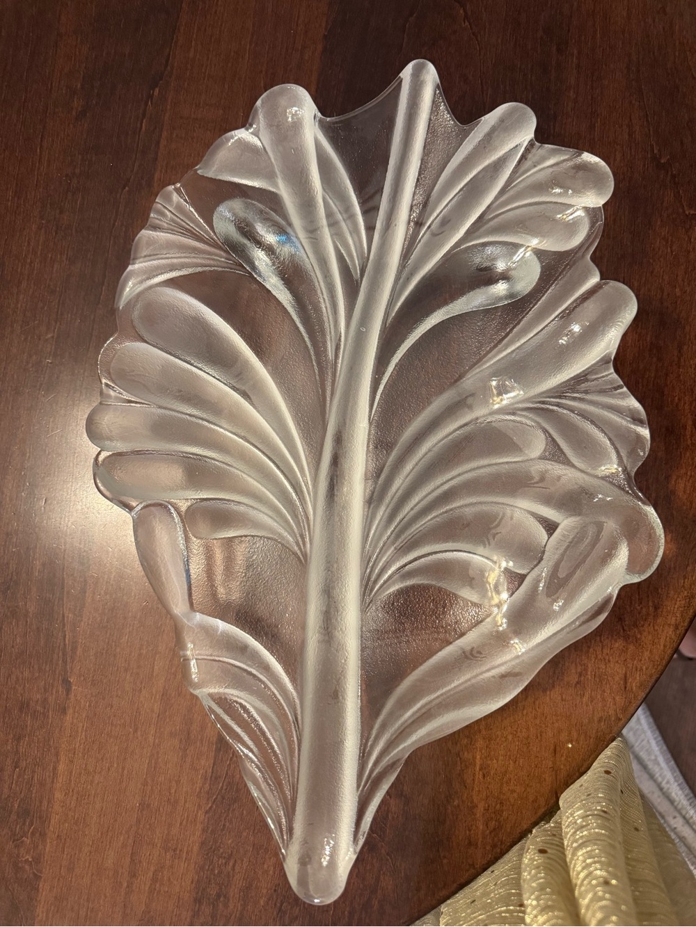 Mikasa Walther Vintage Crystal Leaf Platter Serving Tray Germany Glass 17.5x12”